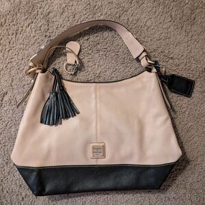 Dooney & Bourke Beige and Black Pebbled Leather Shoulder Bag
